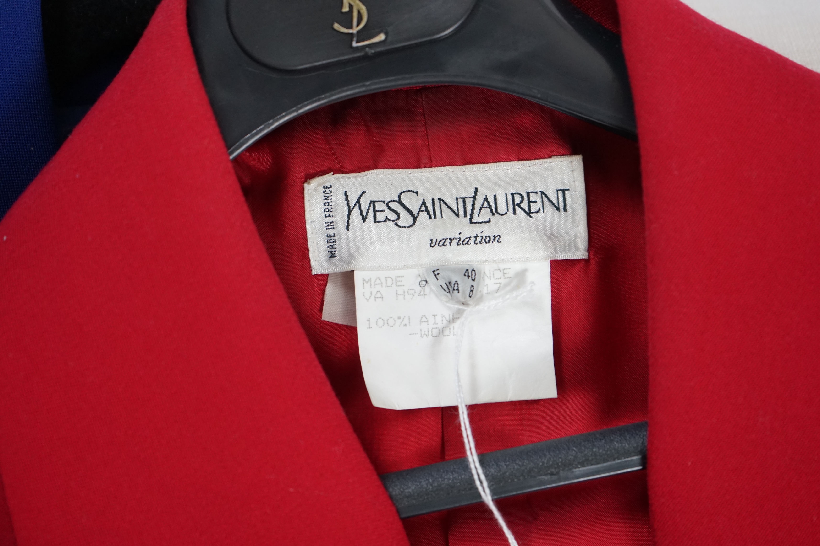 Three vintage Yves Saint Laurent variation lady's jackets, F 40 (UK 12). Proceeds to Happy Paws Puppy Rescue